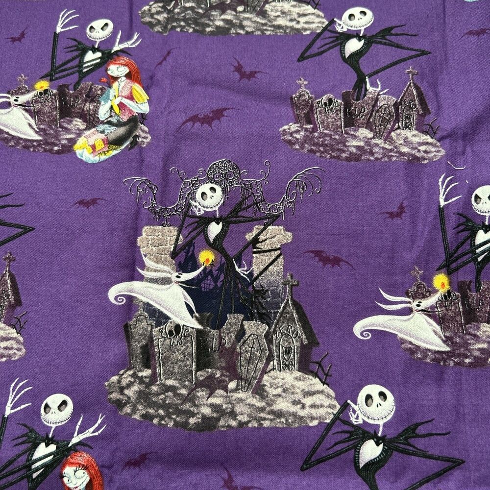 Nightmare Before Christmas Purple Cotton Quilting Fabric 25" X 44"